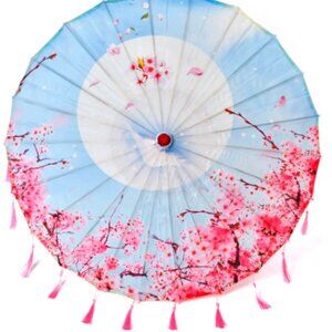 Decorative Light Pink/Blue Floral Sunshade Parasol (not for use in rain)